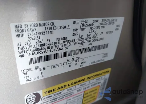 2018 Ford Expedition Max Limited z USA, uszkodzony, nr VIN 1FMJK2AT1JEA62137